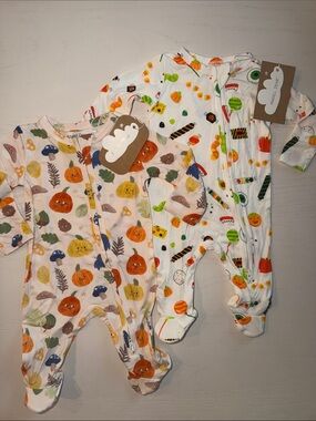 Angel Dear Fall Halloween Pumpkin Candy Footie Bundle Set of 2 Newborn